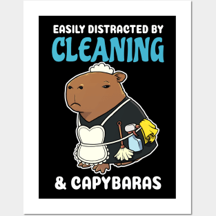 Easily Distracted by Cleaning and Capybaras Cartoon Posters and Art